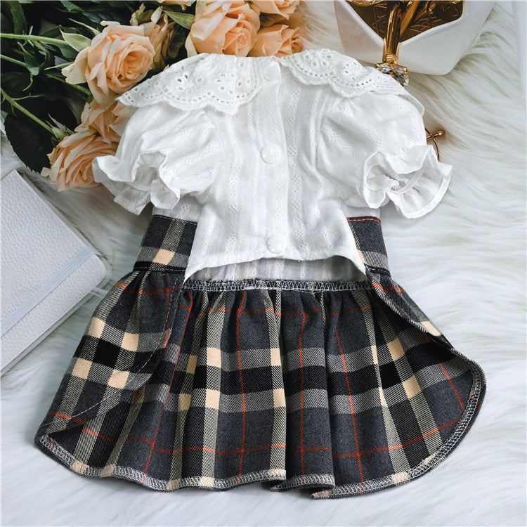 The new spring summer autumn plaid skirt Schnatzer teddy than the bear cat small medium-sized dog clothing manufacturers wholesale
