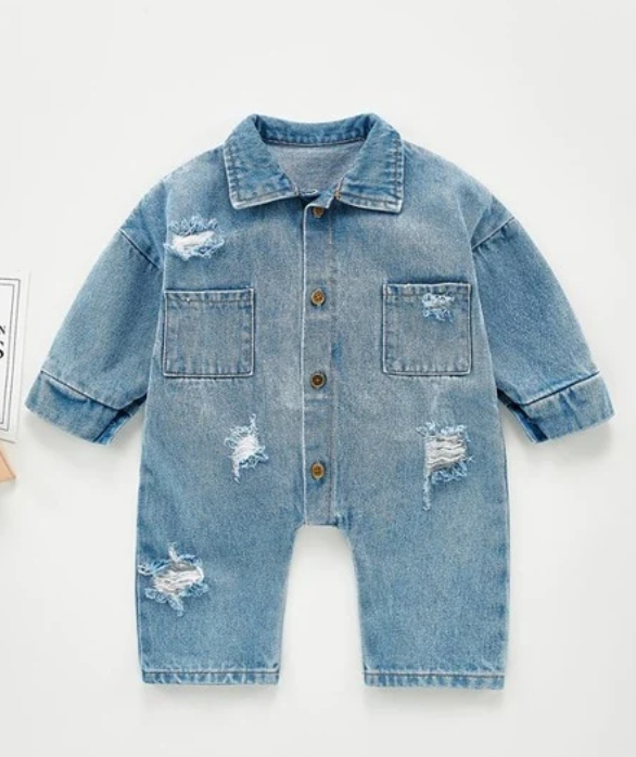 Spring and autumn baby cowboy onesie boys and girls baby long sleeve hole climbing clothes children foreign style ha clothes wear tide