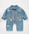 Spring and autumn baby cowboy onesie boys and girls baby long sleeve hole climbing clothes children foreign style ha clothes wear tide