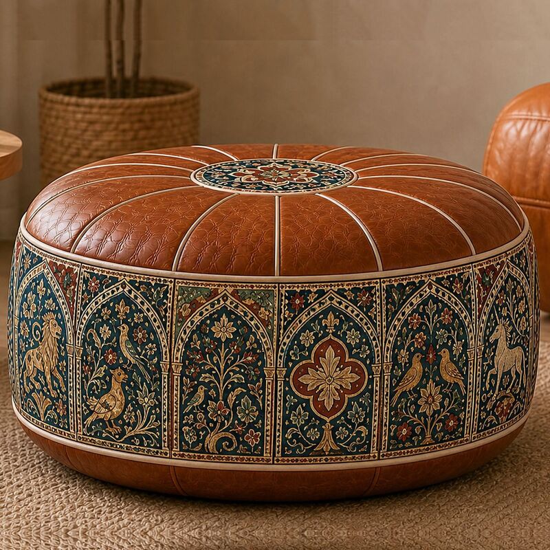 Stuffable PU Leather Ottoman Pouf