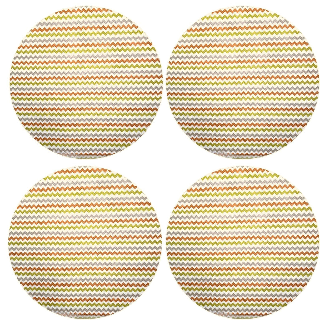 Charlo's Set of 4 Round Placemats Covers Paint ZigZag 14 Dia inch