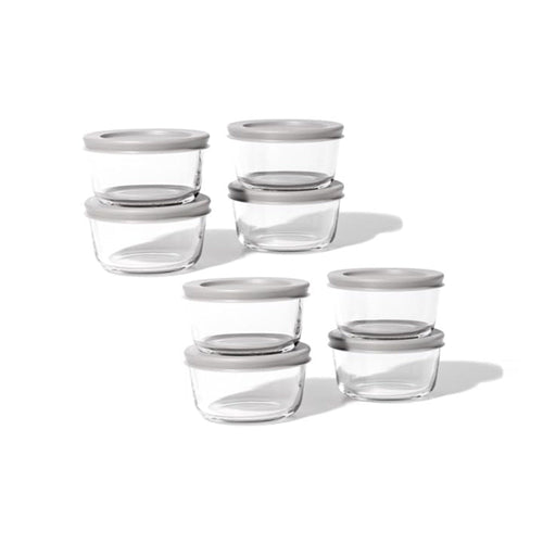 16 Piece Set (7Oz) Round Glass Storage Containers With Lids, Grey