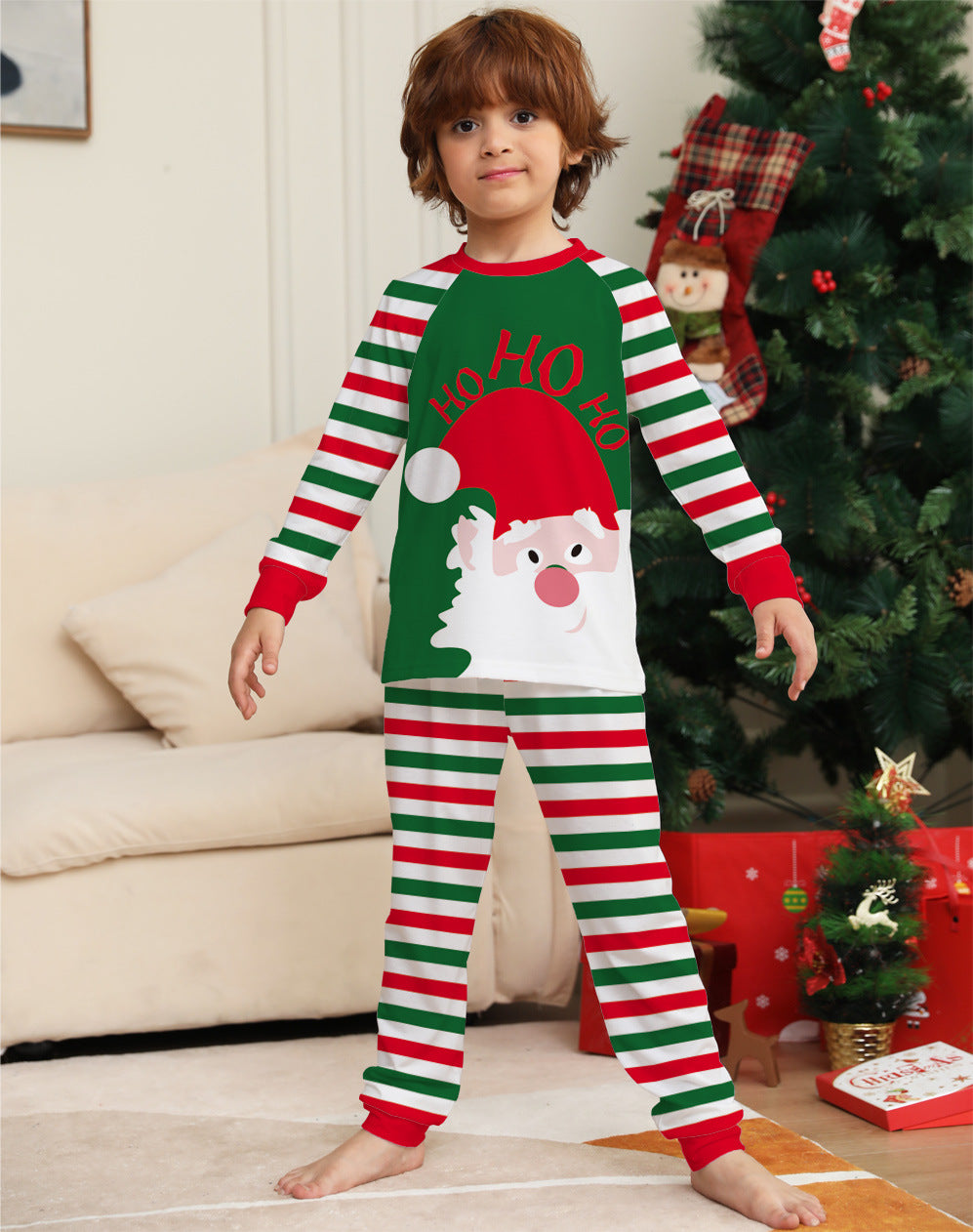 2022 Amazon cross-border new letter striped Christmas parent-child clothes printed home clothes pajamas