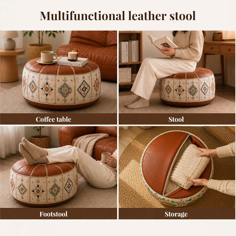 Stuffable PU Leather Ottoman Pouf