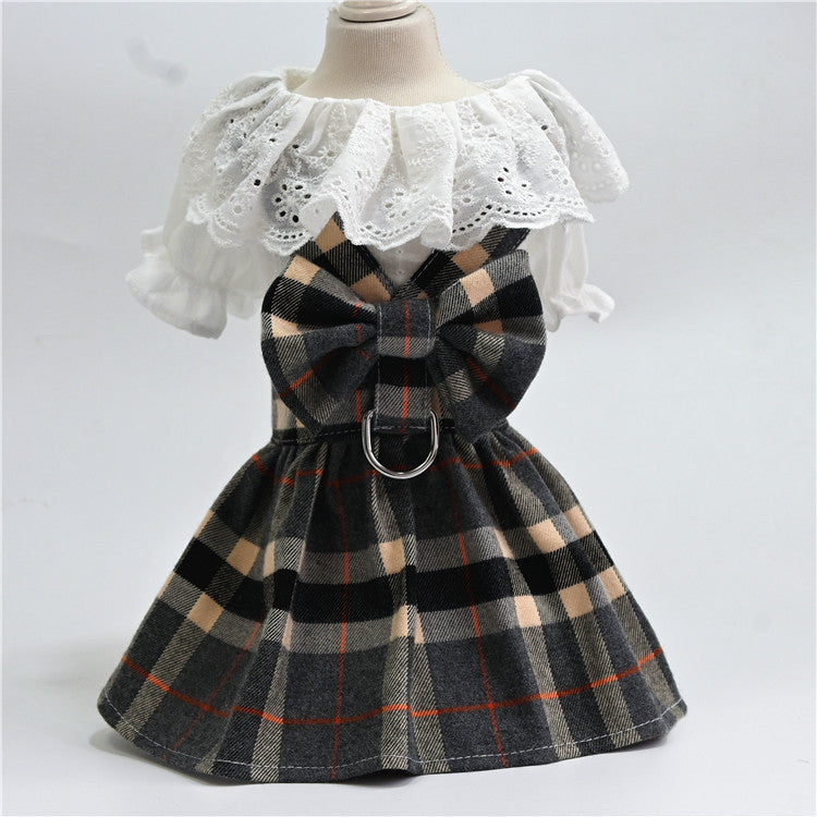 The new spring summer autumn plaid skirt Schnatzer teddy than the bear cat small medium-sized dog clothing manufacturers wholesale