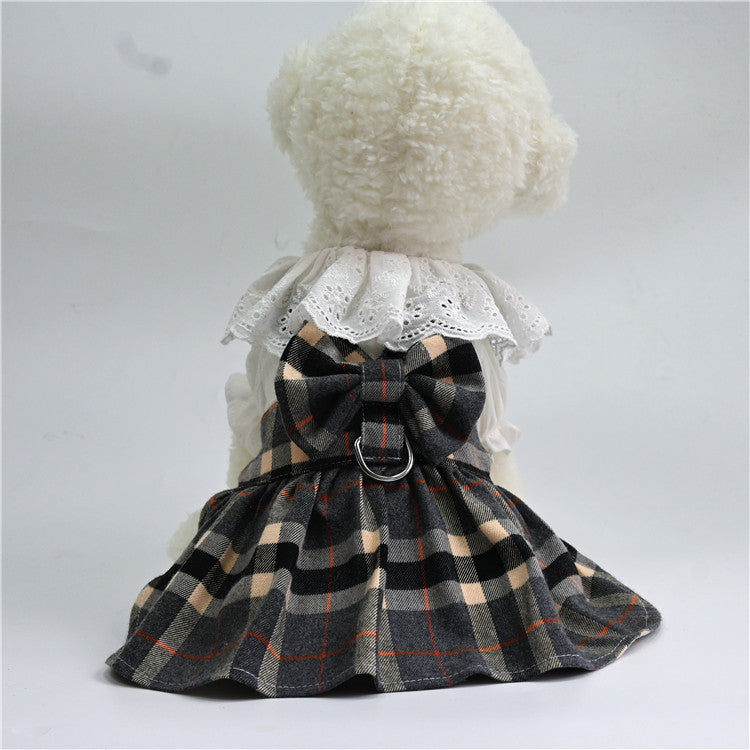 The new spring summer autumn plaid skirt Schnatzer teddy than the bear cat small medium-sized dog clothing manufacturers wholesale