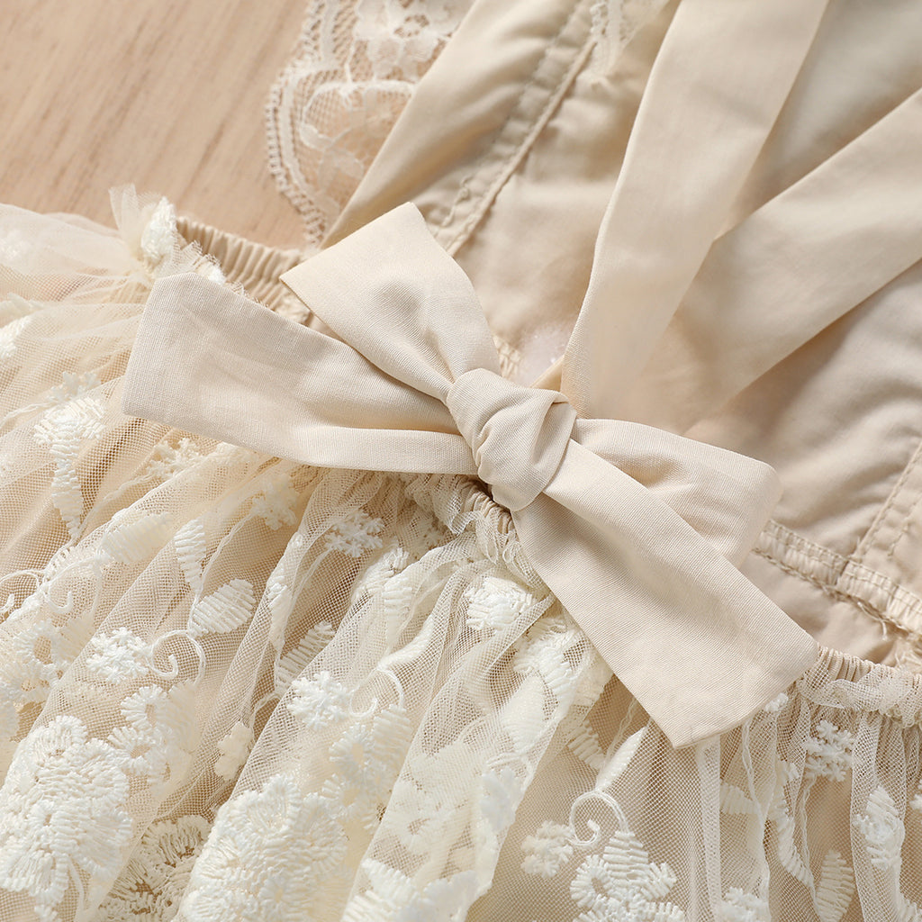 Korean version of ins children's summer baby girl children fashion lace flying sleeve onesie baby princess lace Ha dress