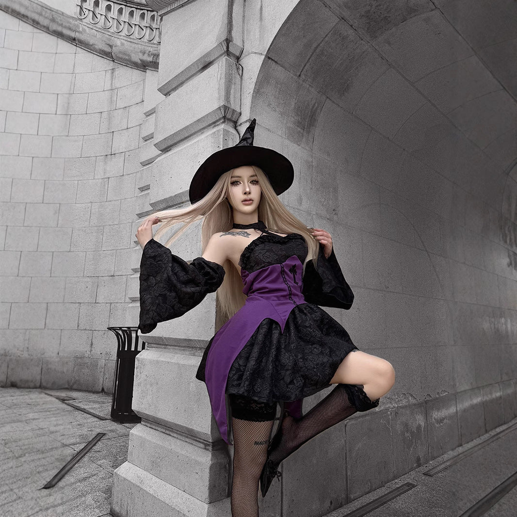 Black & Purple Strapless Witch Dress