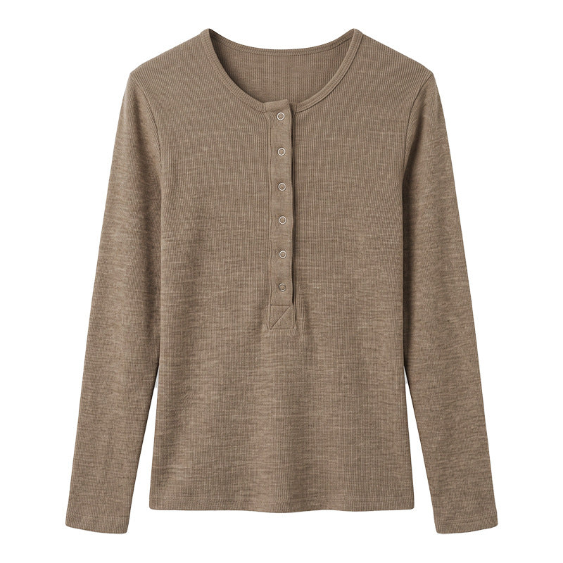Women's Fitted Henley Long-Sleeve T-Shirt