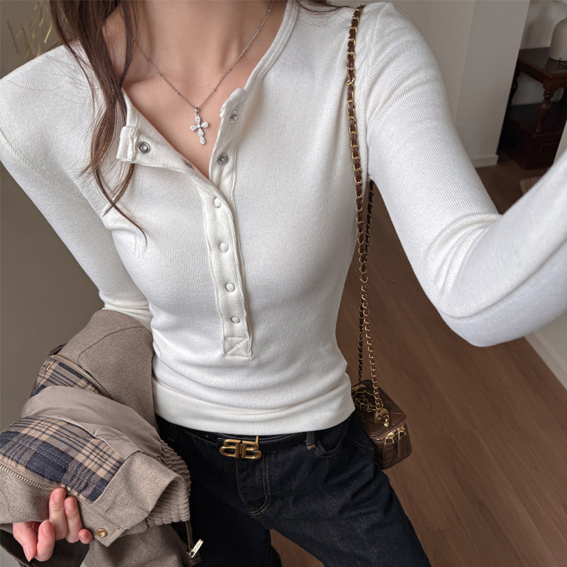 Women's Fitted Henley Long-Sleeve T-Shirt