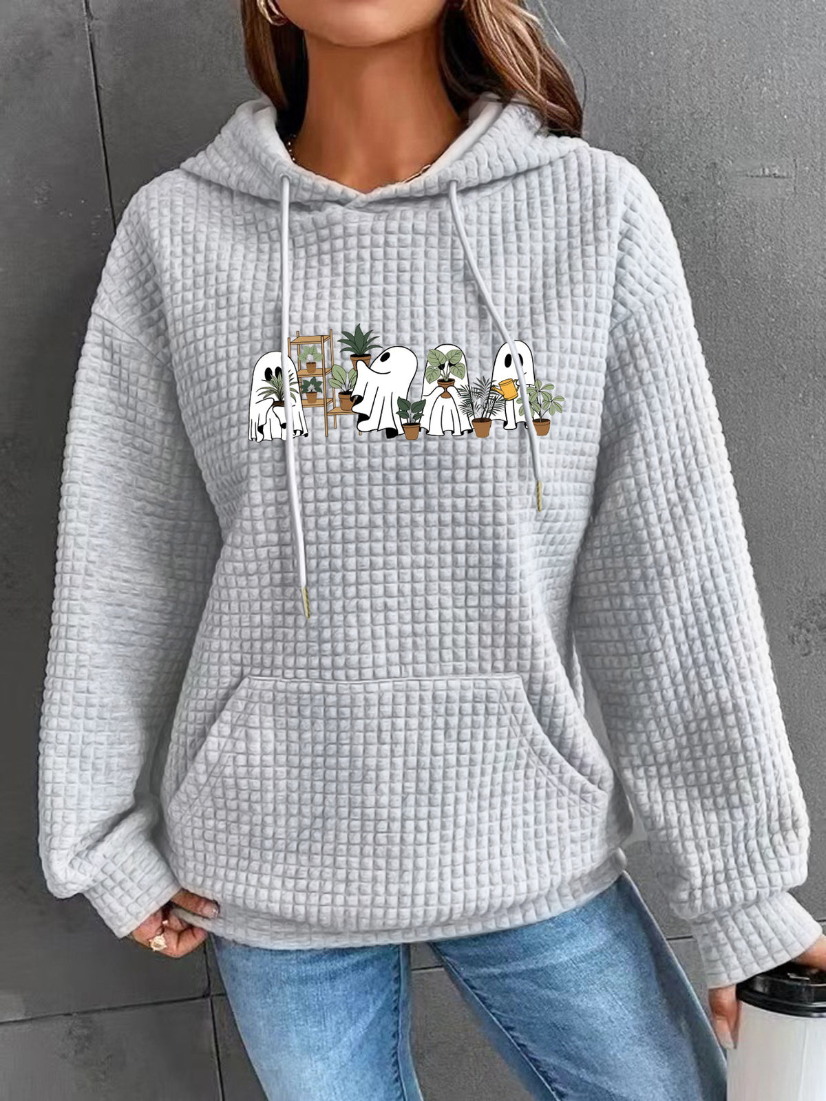 Waffle Knit Kangaroo Pocket Hoodie