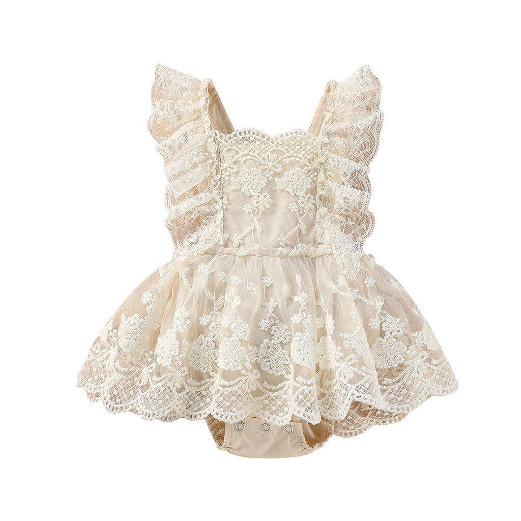 Korean version of ins children's summer baby girl children fashion lace flying sleeve onesie baby princess lace Ha dress