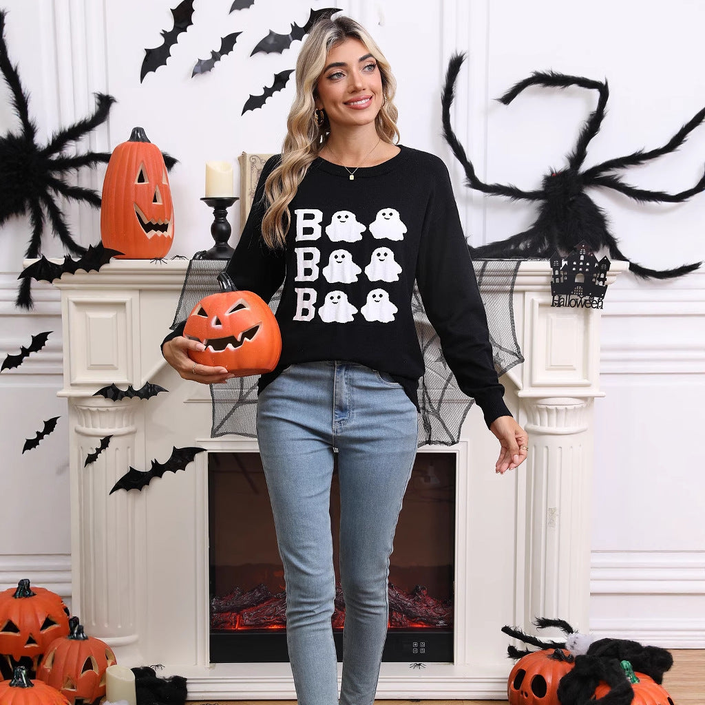 Halloween Embroidered Long-Sleeve Top