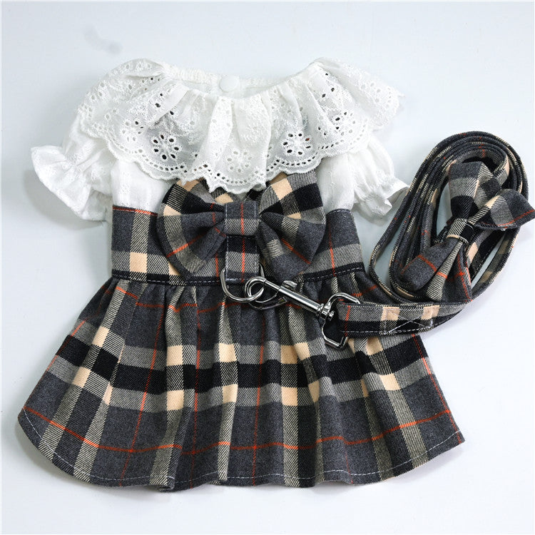 The new spring summer autumn plaid skirt Schnatzer teddy than the bear cat small medium-sized dog clothing manufacturers wholesale
