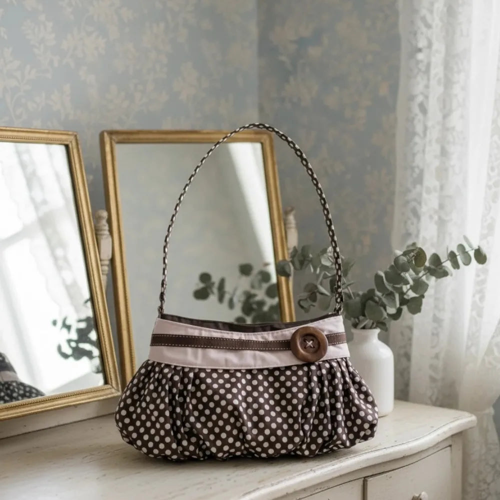 Vintage Polka Dot Pleated Hobo Bag