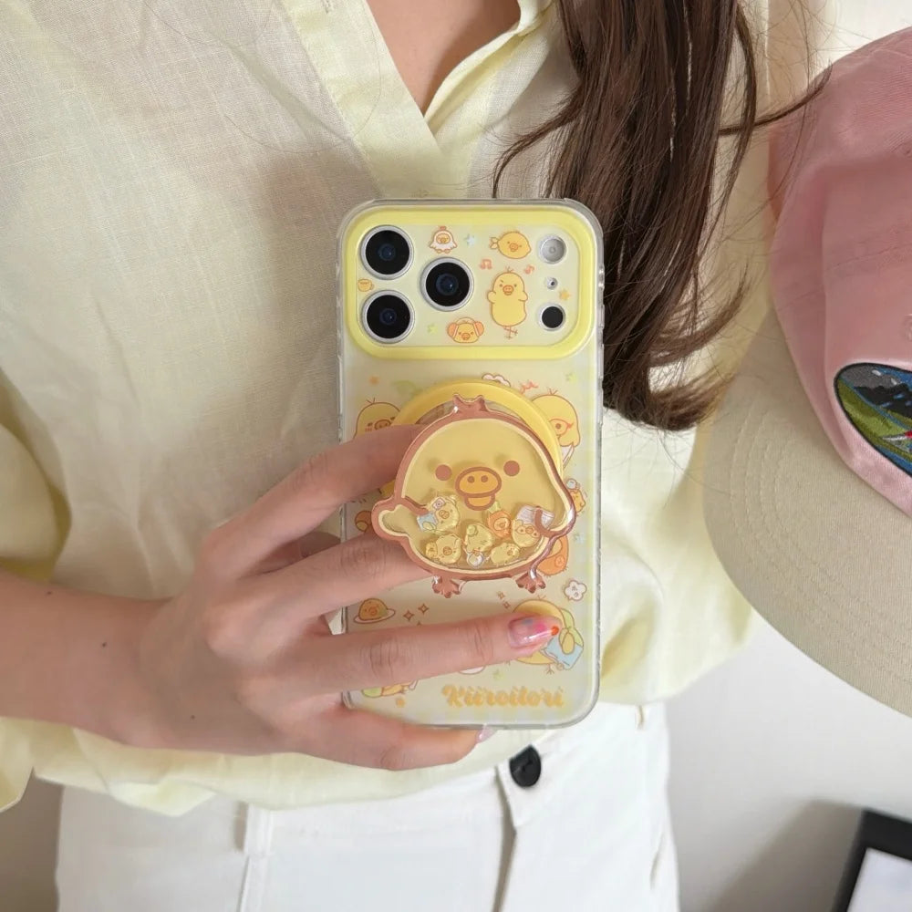 Kawaii Fashion Cartoon Rilakkuma Magnetic Phone Case for iPhone 15 16 17 15 Pro 16 Pro 17 Pro Max Cover With Magsafe Stand Cases