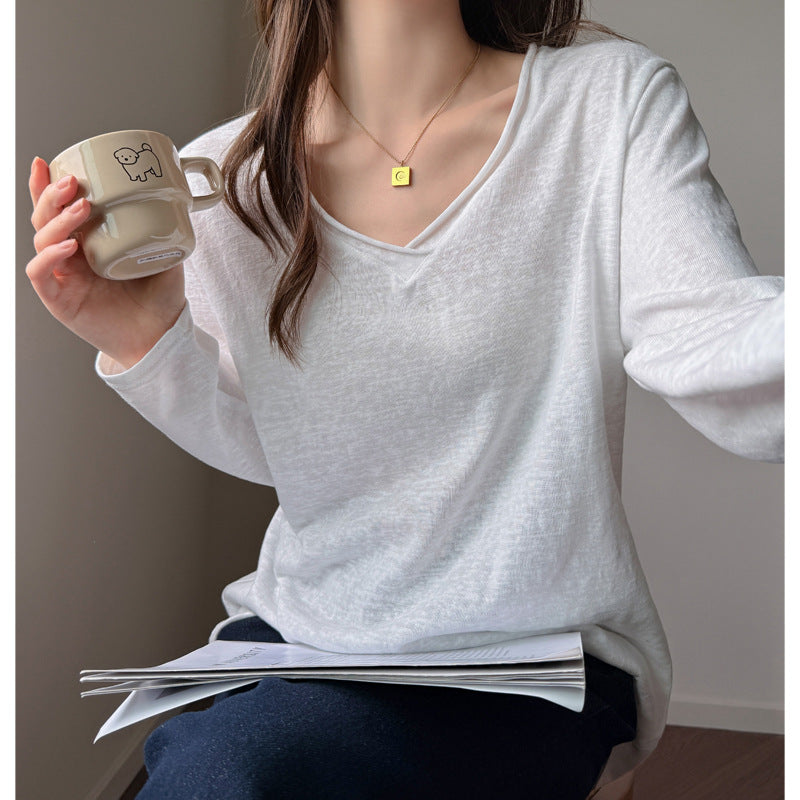 Women's Relaxed V-Neck Long-Sleeve T-Shirt