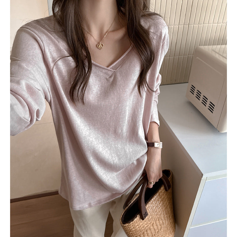 Women's Relaxed V-Neck Long-Sleeve T-Shirt