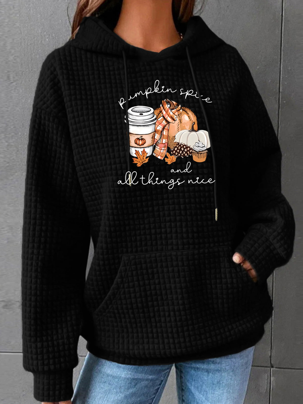 Waffle Knit Kangaroo Pocket Hoodie