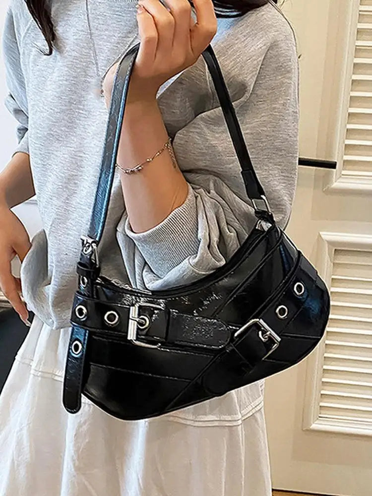 Y2K Punk Belted Shoulder Bag