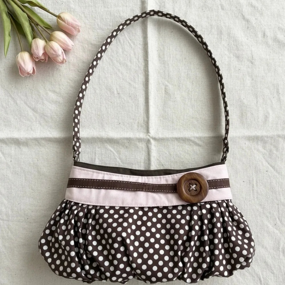 Vintage Polka Dot Pleated Hobo Bag