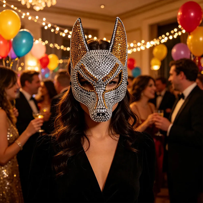 Rhinestone Anubis Masquerade Mask