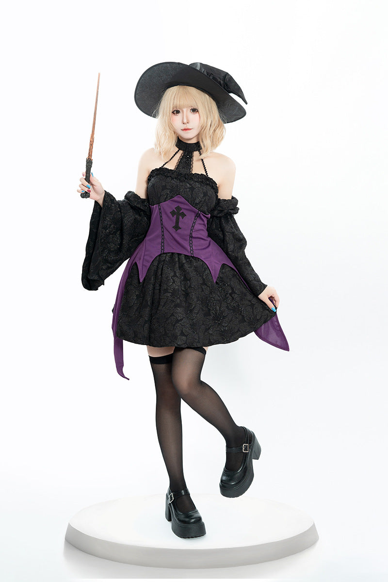 Black & Purple Strapless Witch Dress