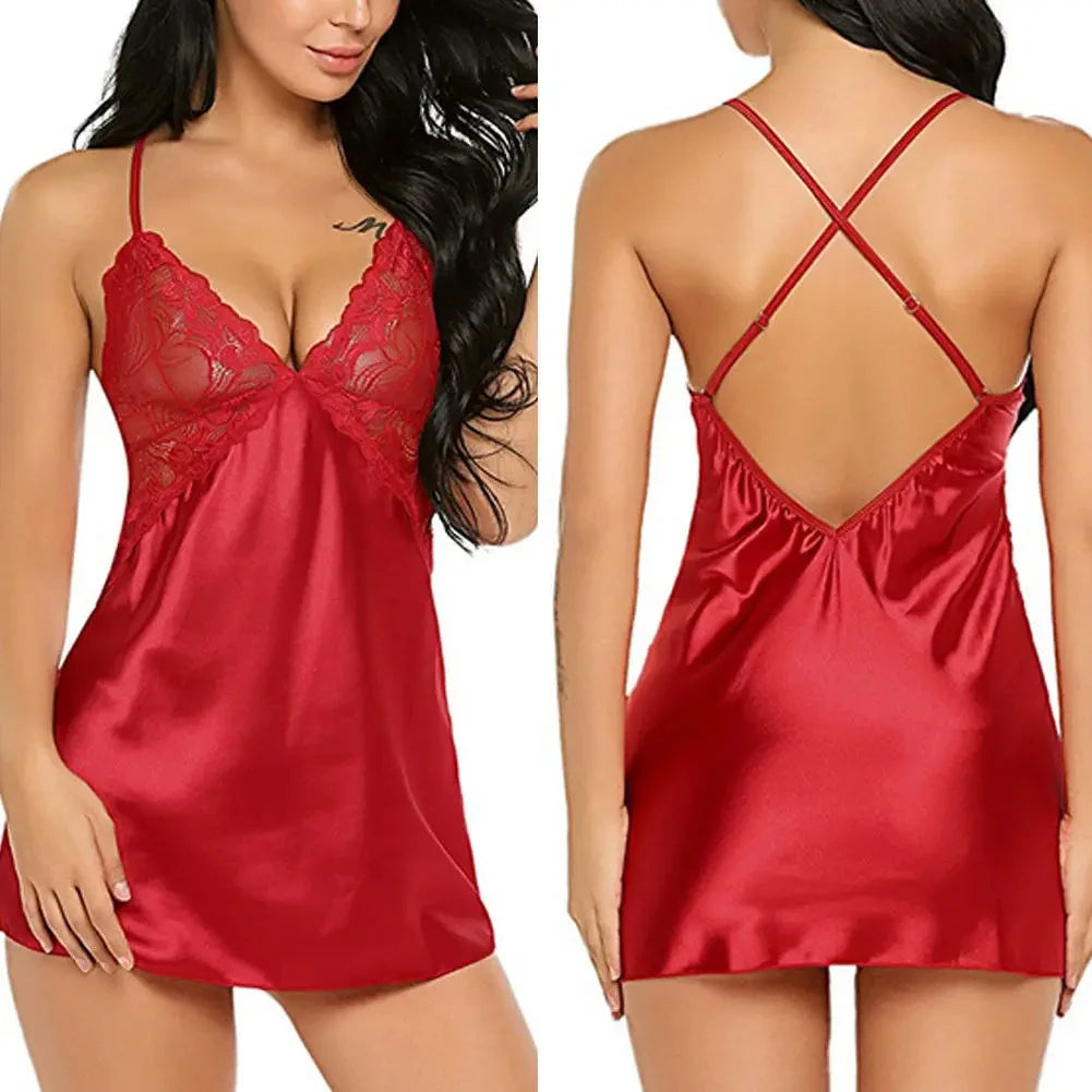 Women's Lace Satin Babydoll Pajama Set