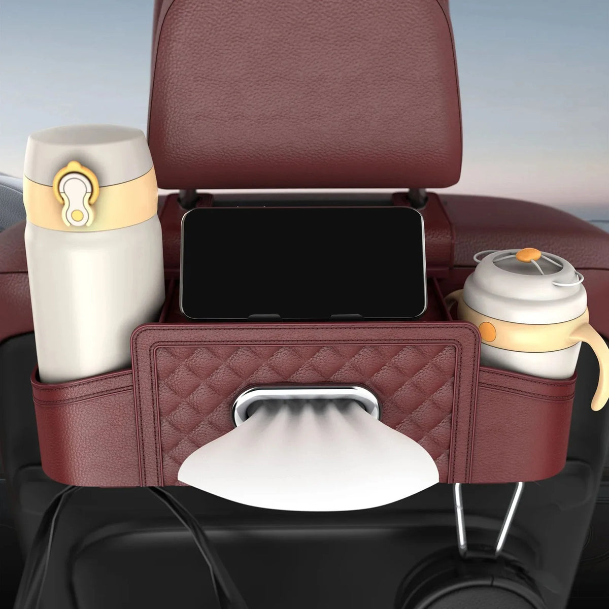 Car Backseat Organizer with Cup & Tissue Holder