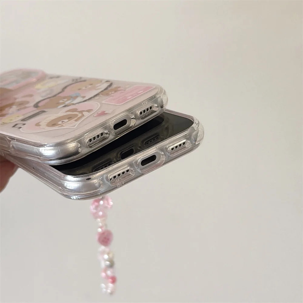 Kawaii Cartoon Rilakkuma Phone Case for iPhone 17 16 Pro 15 16 15 Pro Max 17Pro Cases With Chain New Shockproof Protective Cover