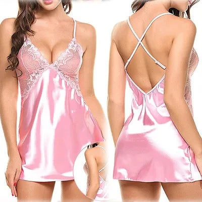 Women's Lace Satin Babydoll Pajama Set