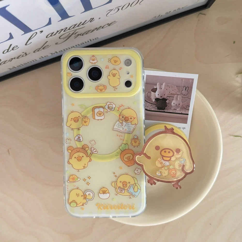 Kawaii Fashion Cartoon Rilakkuma Magnetic Phone Case for iPhone 15 16 17 15 Pro 16 Pro 17 Pro Max Cover With Magsafe Stand Cases