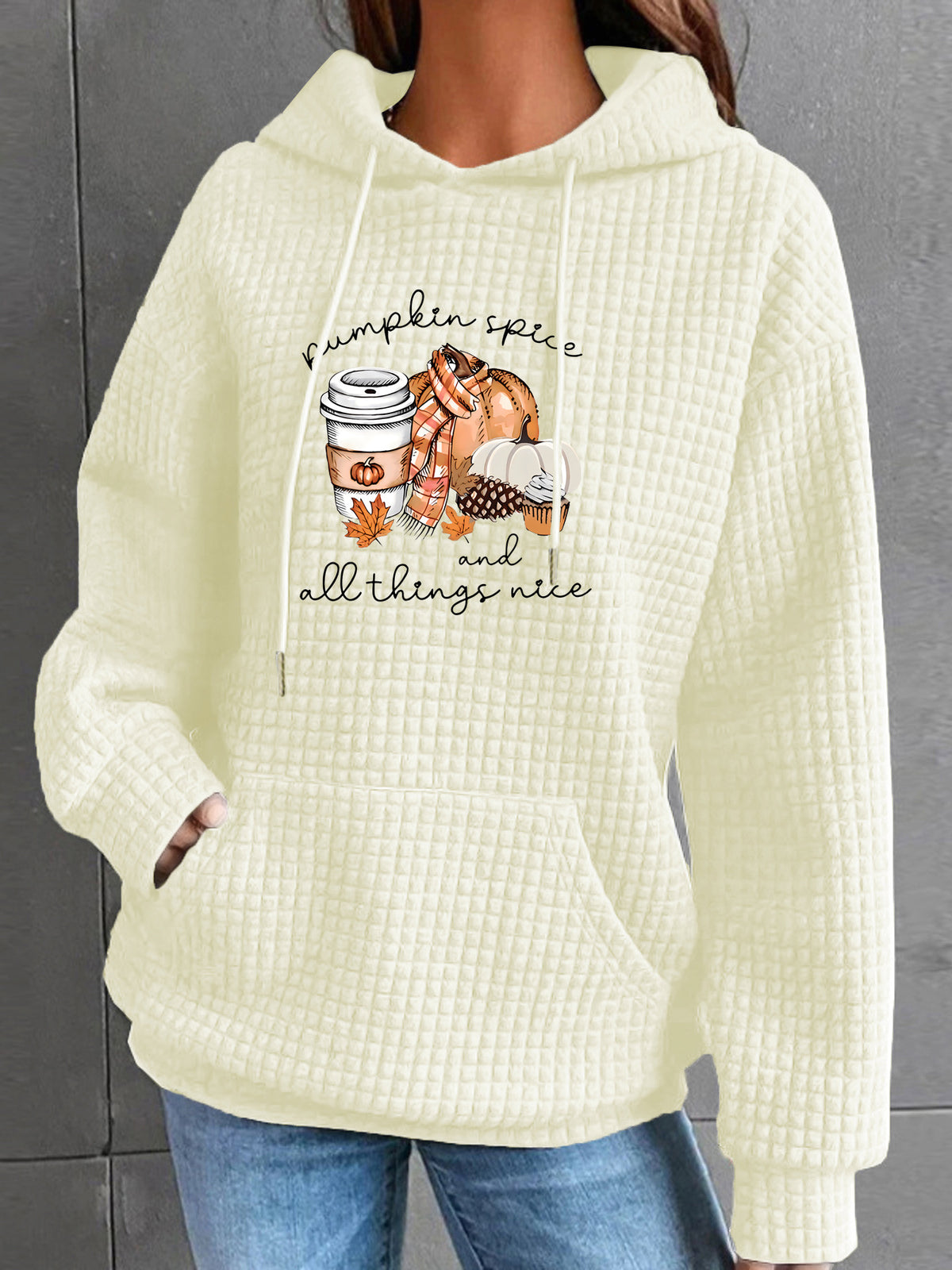 Waffle Knit Kangaroo Pocket Hoodie