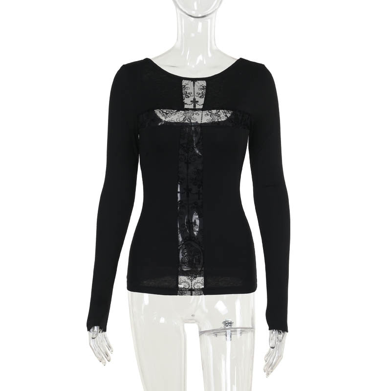 Color-Block Cross Long-Sleeve Top