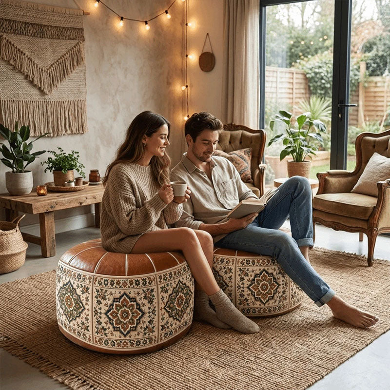 Stuffable PU Leather Ottoman Pouf