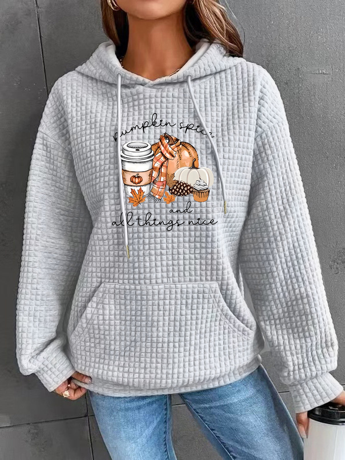 Waffle Knit Kangaroo Pocket Hoodie