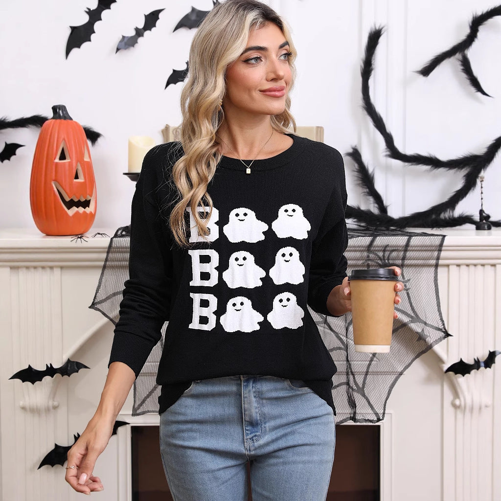 Halloween Embroidered Long-Sleeve Top