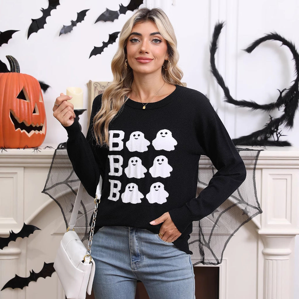 Halloween Embroidered Long-Sleeve Top
