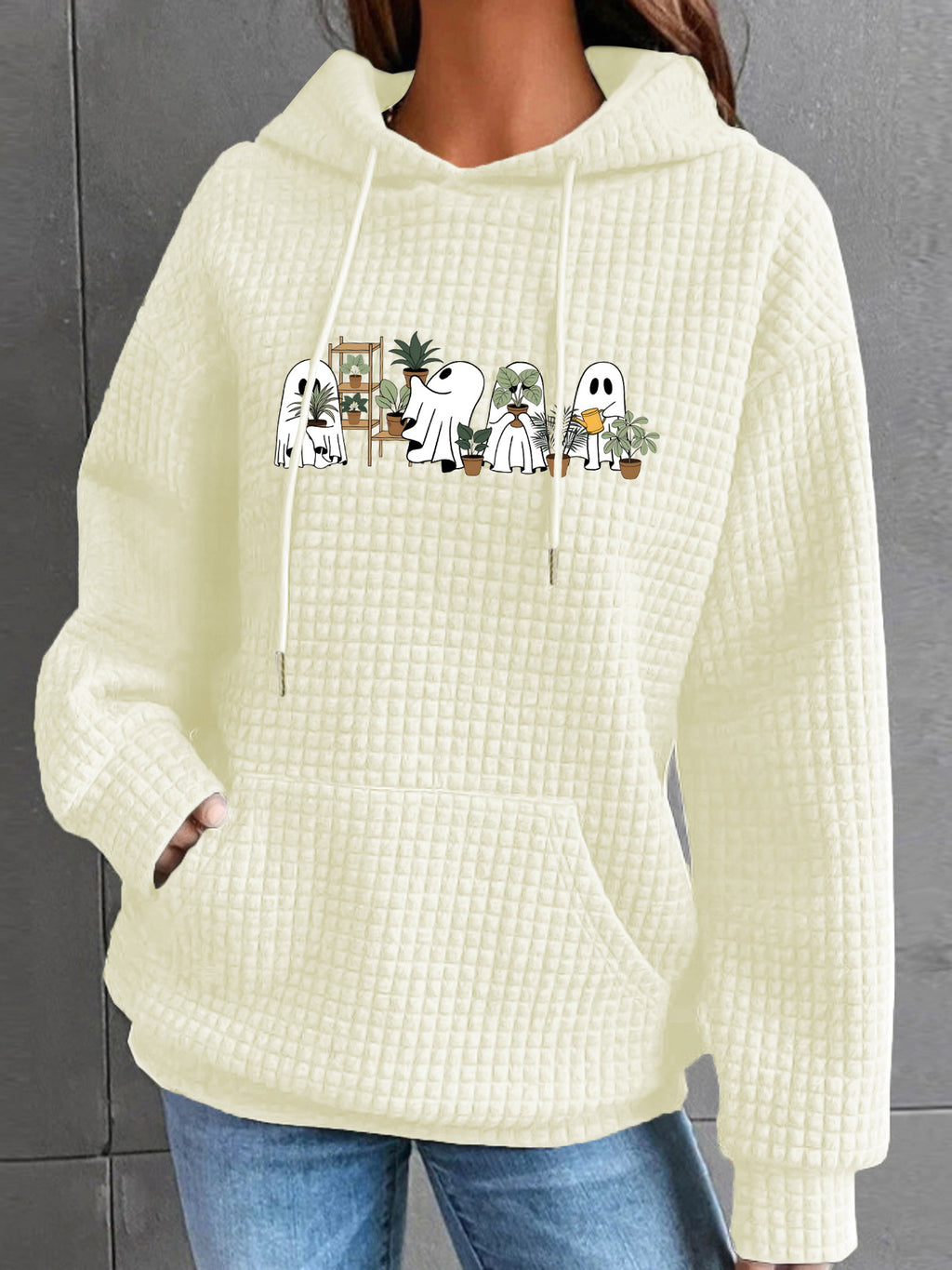 Waffle Knit Kangaroo Pocket Hoodie