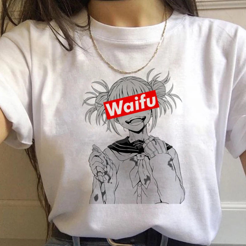 New Ahegao Harajuku Graphic T Shirt Women My Hero Academia Anime Senpai T-shirt Hentai Himiko Toga Tshirt Graphic Top Tee Female