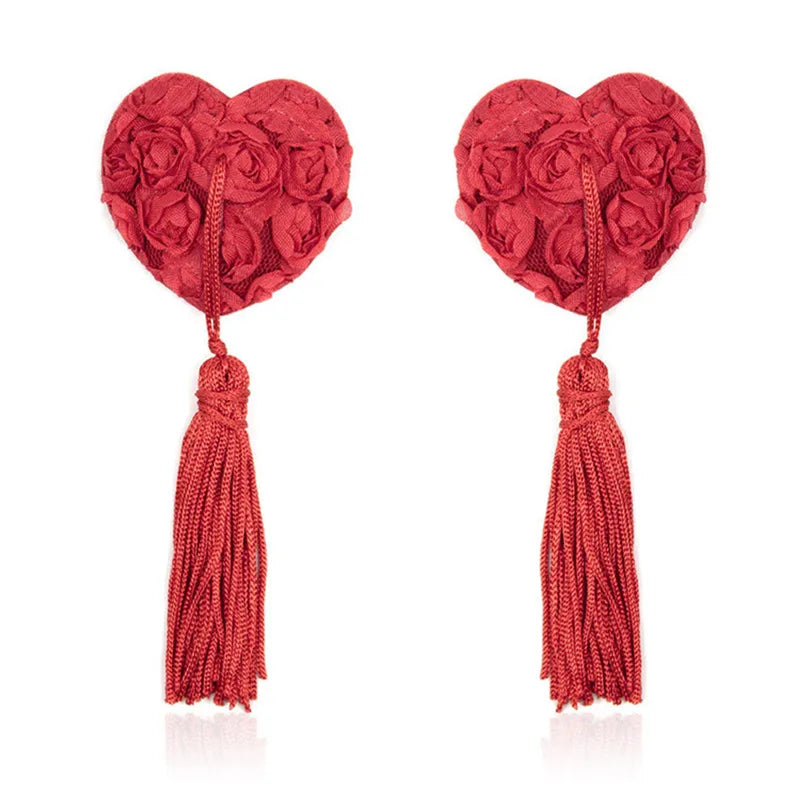 Sex Product Chest Stickers Sexy Sequin Nipple Covers With Tassels Heart Round Lace Shape Nipple Stickers Pasties Wholesale