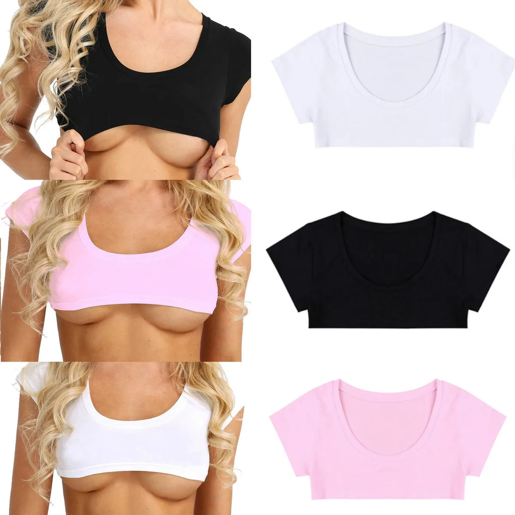 Women's Tank Tops Short Sleeve Solid Black White Crop Tops Cami Sexy Undershirt Party Club Casual Tee Tops Clubwear
