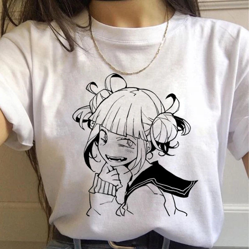 New Ahegao Harajuku Graphic T Shirt Women My Hero Academia Anime Senpai T-shirt Hentai Himiko Toga Tshirt Graphic Top Tee Female