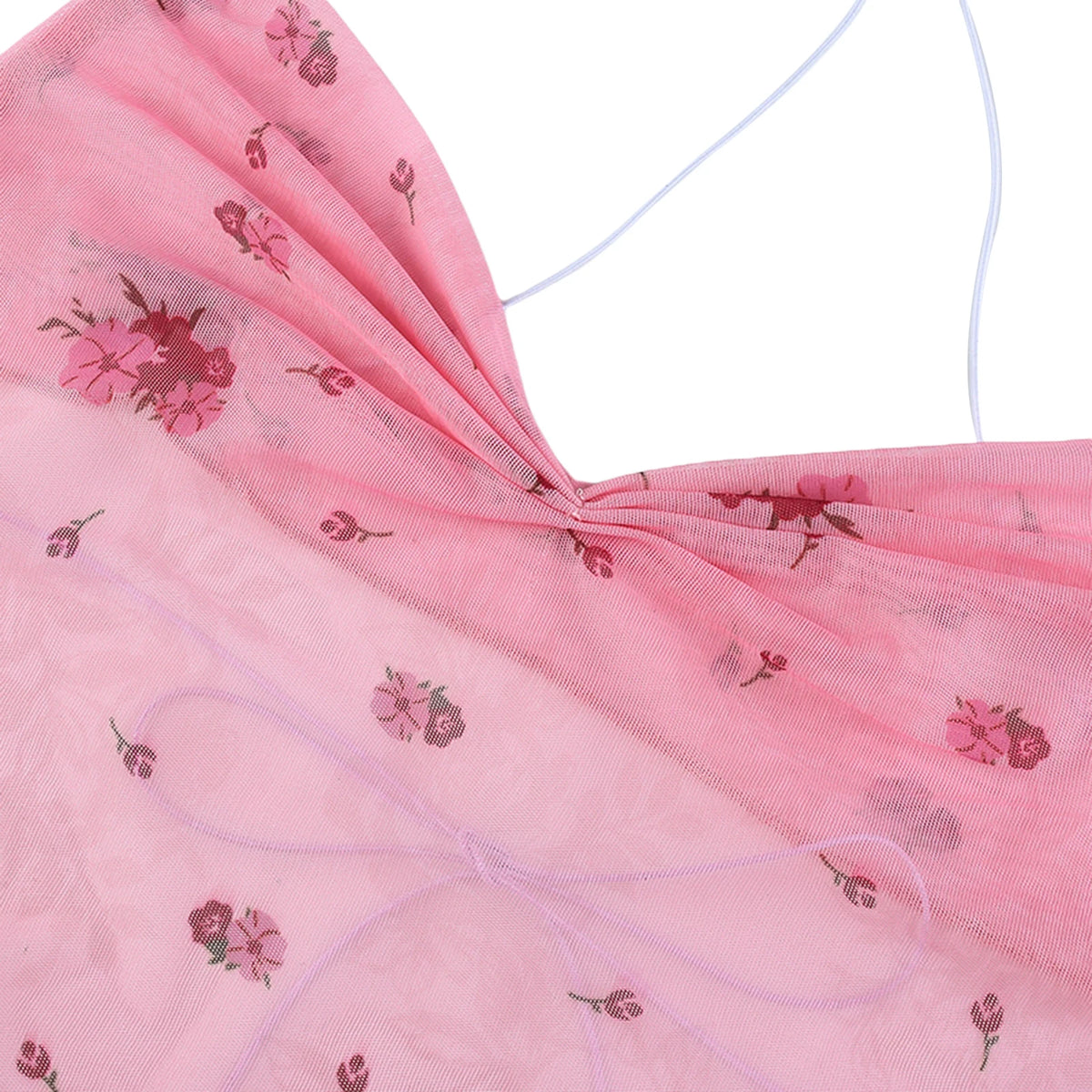 Pink Floral Y2K Backless Halter Crop Top
