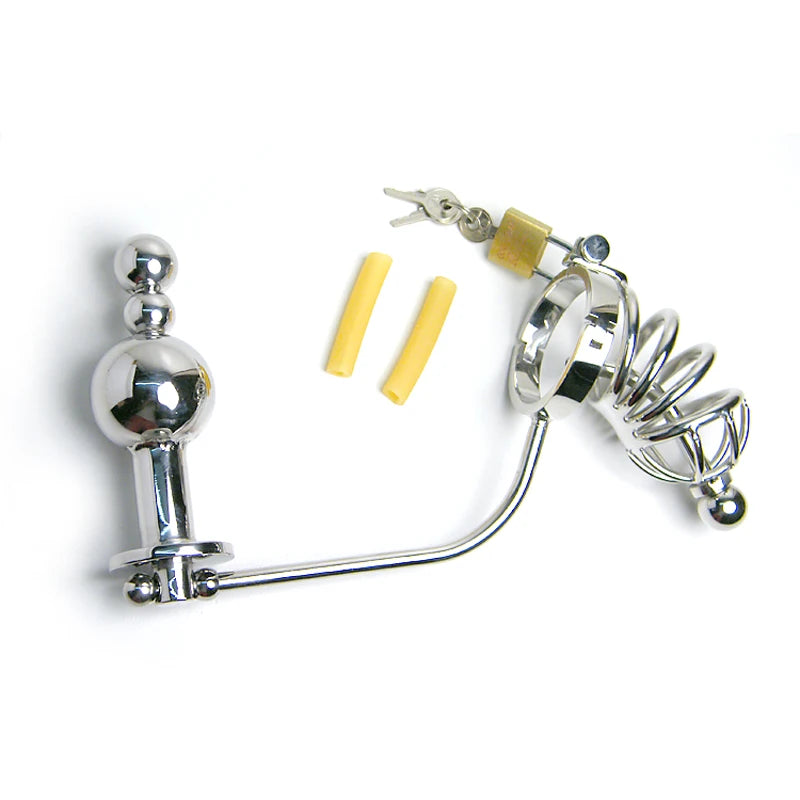 Stainless Steel Anal Plug & Chastity Cage Set