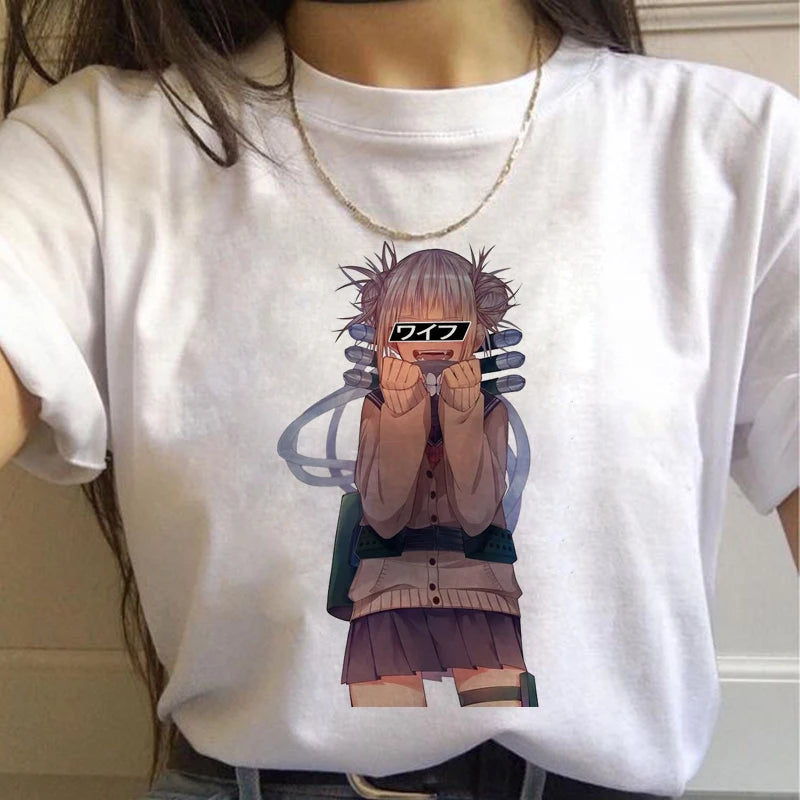 New Ahegao Harajuku Graphic T Shirt Women My Hero Academia Anime Senpai T-shirt Hentai Himiko Toga Tshirt Graphic Top Tee Female