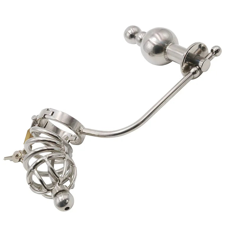Stainless Steel Anal Plug & Chastity Cage Set