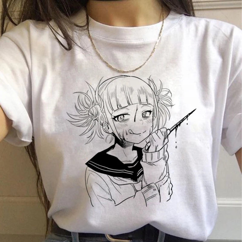 New Ahegao Harajuku Graphic T Shirt Women My Hero Academia Anime Senpai T-shirt Hentai Himiko Toga Tshirt Graphic Top Tee Female
