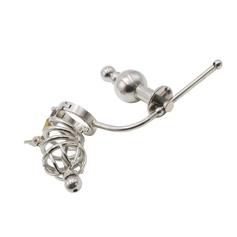 Stainless Steel Anal Plug & Chastity Cage Set