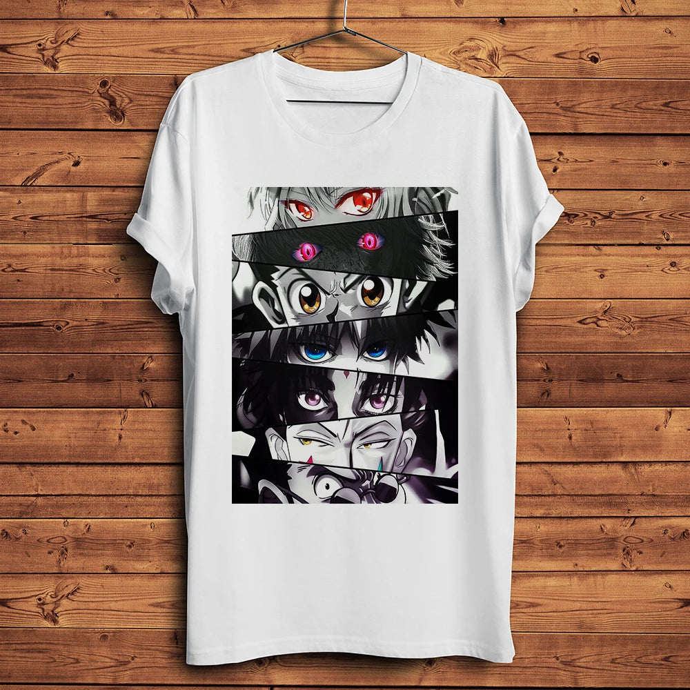HXH Hunter Eyes GON Killua Funny Anime Tshirt Men Summer New White Casual Short Sleeve T Shirt Unisex OTAKU Streetwear Tee
